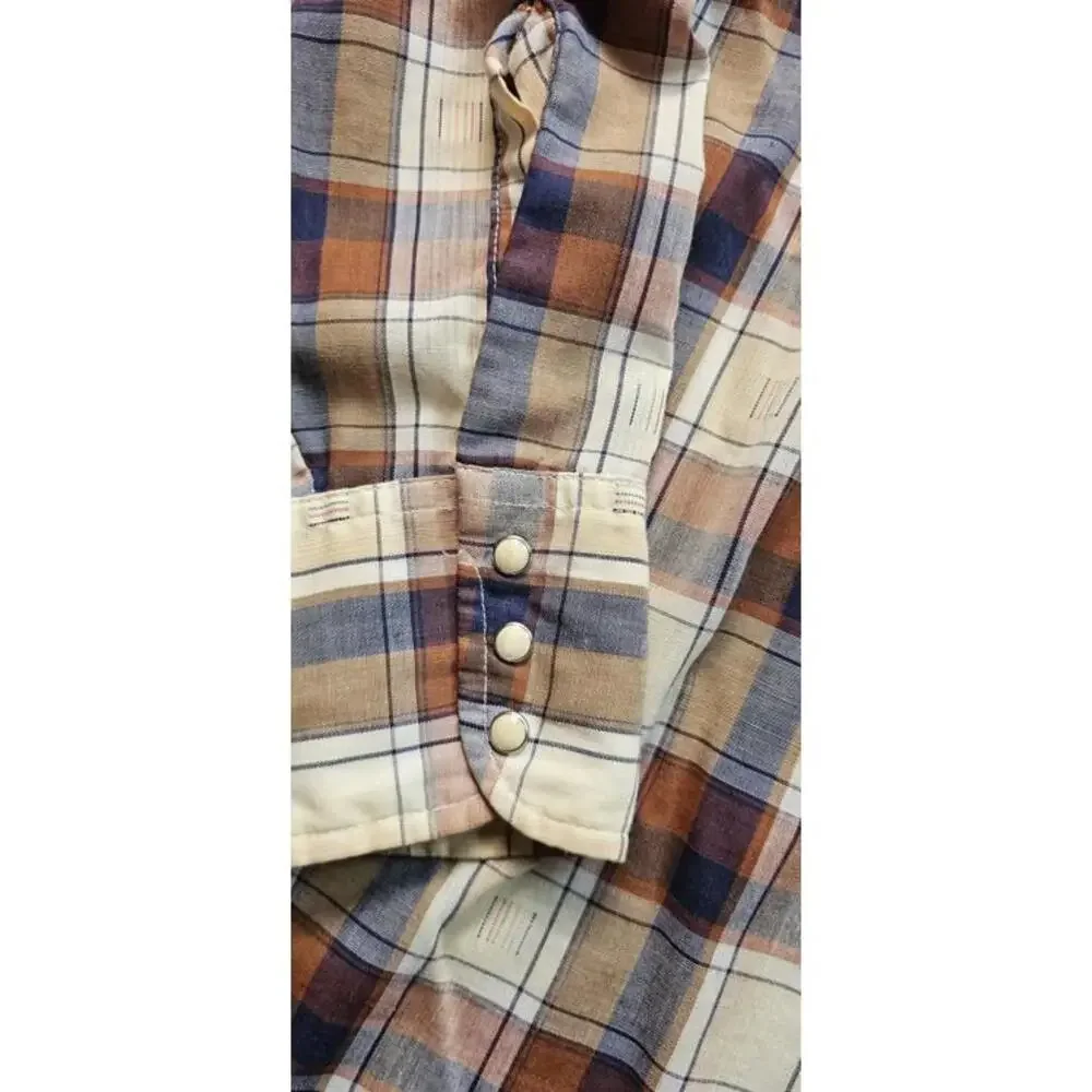 Vintage 70s Levis Saw Tooth Plaid Western‎ Shirt Medium Regular Fit Great Cond